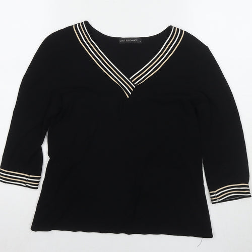 Just Elegance Womens Black V-Neck Viscose Pullover Jumper Size 12