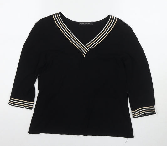 Just Elegance Womens Black V-Neck Viscose Pullover Jumper Size 12