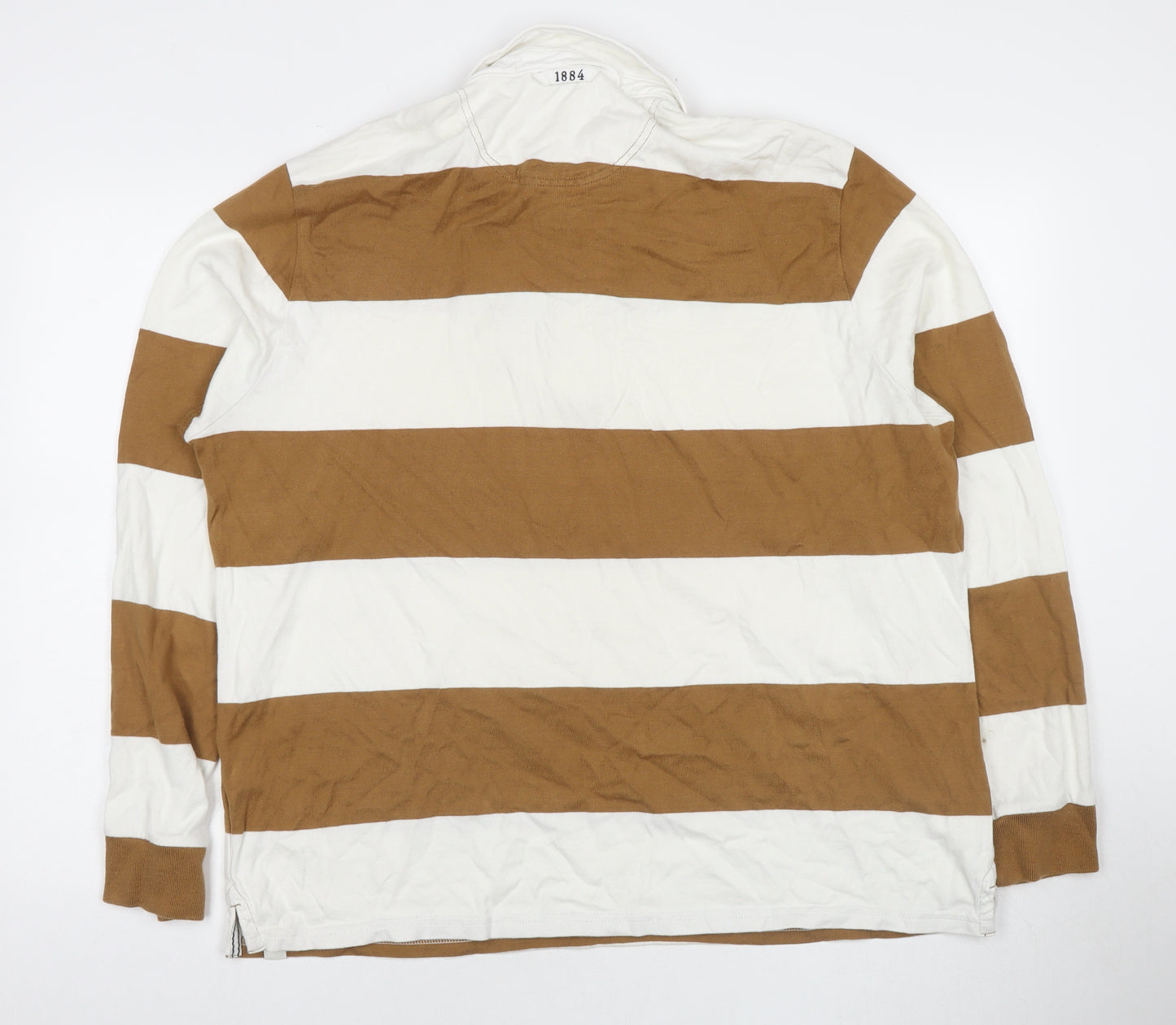 Marks and Spencer Mens Brown Striped Cotton Polo Size 2XL Collared Pullover