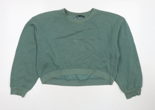 Zara Womens Green Cotton Pullover Sweatshirt Size M Pullover