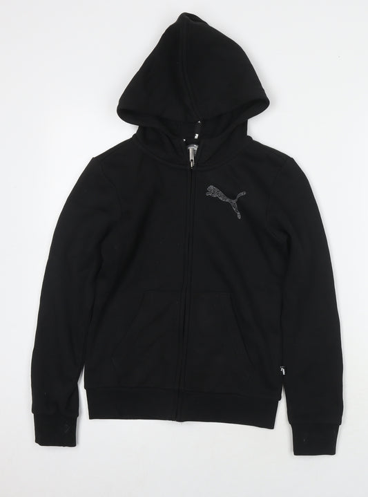 PUMA Boys Black Cotton Full Zip Hoodie Size 11-12 Years Zip