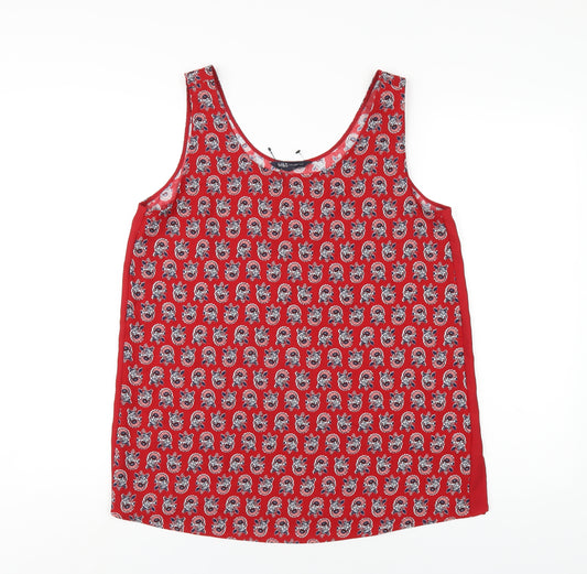 Marks and Spencer Womens Red Geometric Polyester Basic Tank Size 12 Scoop Neck