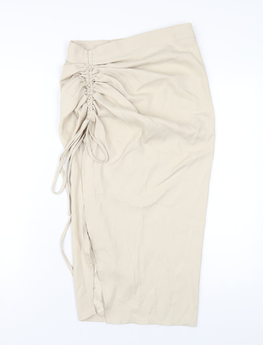 PRETTYLITTLETHING Womens Beige Polyester A-Line Skirt Size 10 Zip