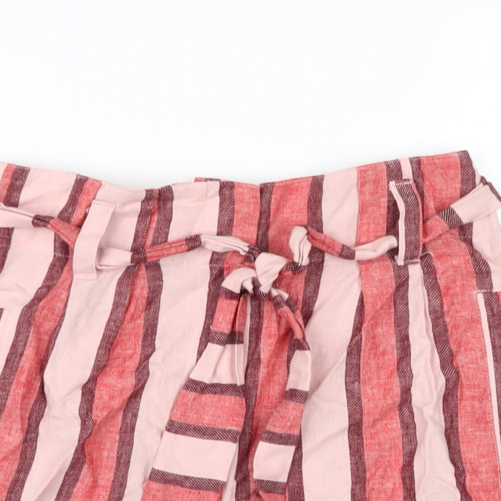 Topshop Womens Pink Striped Linen Basic Shorts Size 6 Regular Zip