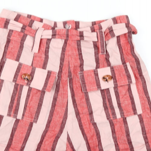 Topshop Womens Pink Striped Linen Basic Shorts Size 6 Regular Zip