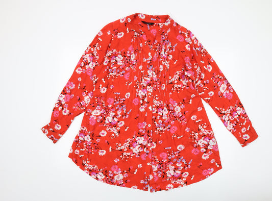 Yours Womens Red Floral Viscose Tunic Blouse Size 16 V-Neck