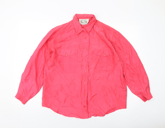 Debbie Morgan Womens Pink Silk Basic Button-Up Size M Collared