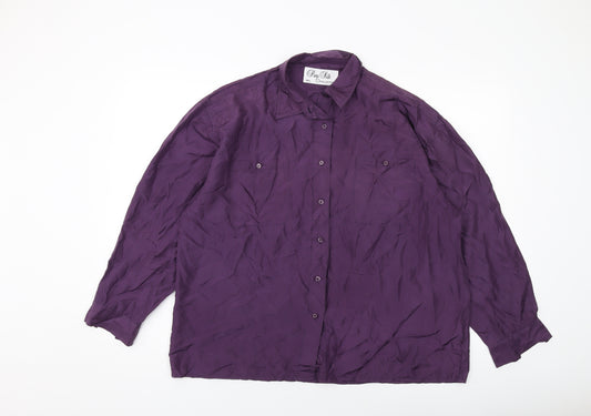 Collection Womens Purple Silk Basic Button-Up Size M Collared