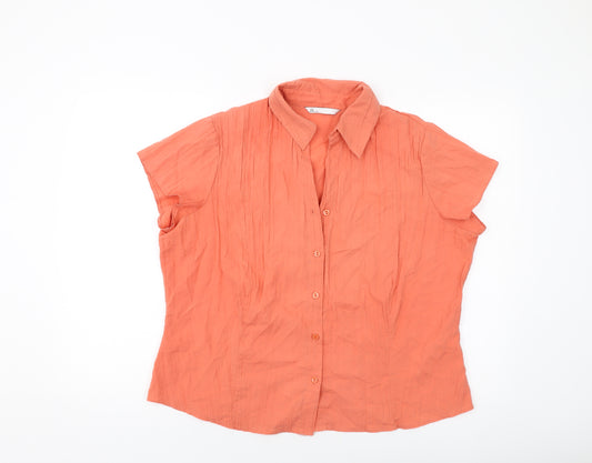 BSH Womens Orange Polyester Basic Button-Up Size 18 Collared