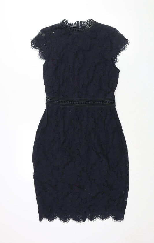 H&M Womens Blue Polyamide Bodycon Size S Mock Neck Zip