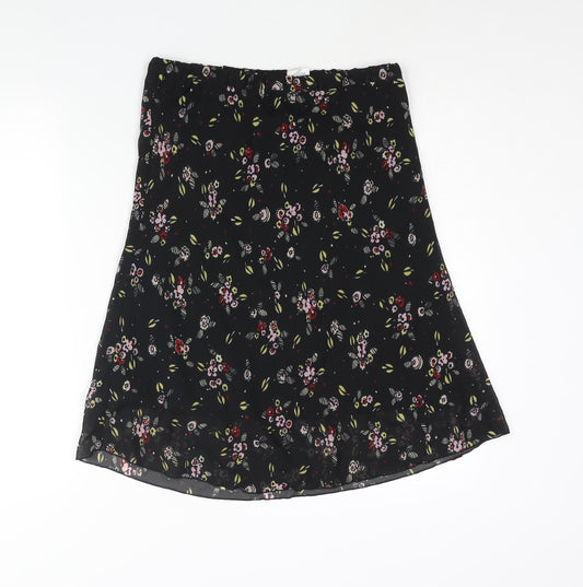 H&M Womens Black Floral Polyester A-Line Skirt Size 10