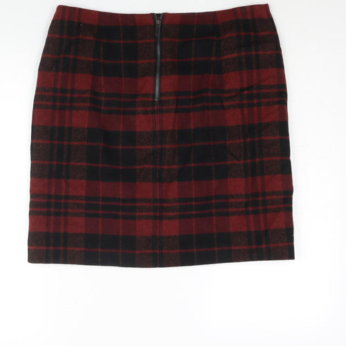 Marks and Spencer Womens Red Check Wool Straight & Pencil Skirt Size 14 Zip