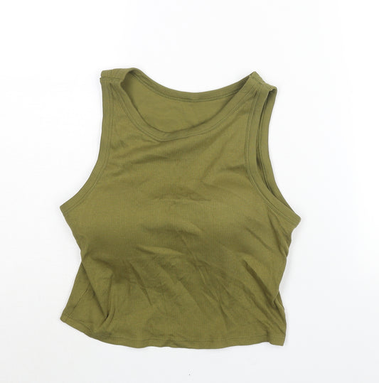 Uniqlo Womens Green Cotton Basic Tank Size L Round Neck - Ribbed Padded