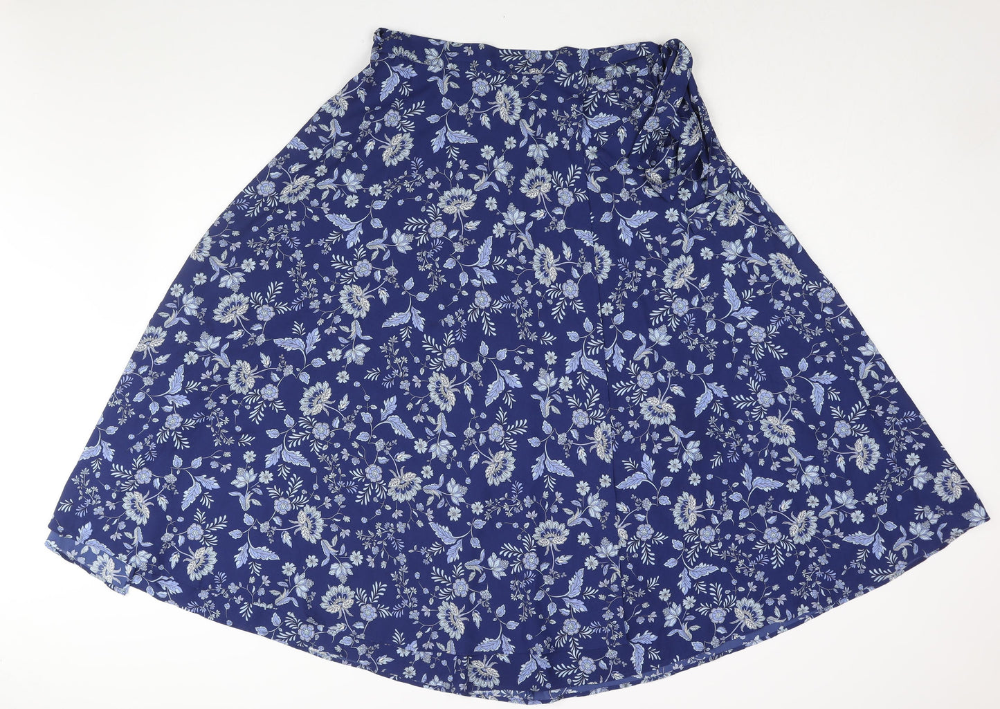 INDISKA Womens Blue Floral Polyester Wrap Skirt Size 18 Tie