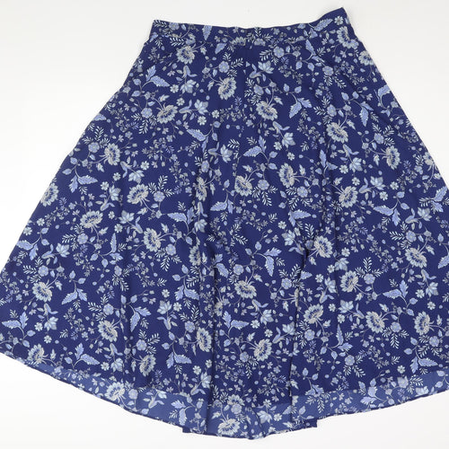 INDISKA Womens Blue Floral Polyester Wrap Skirt Size 18 Tie