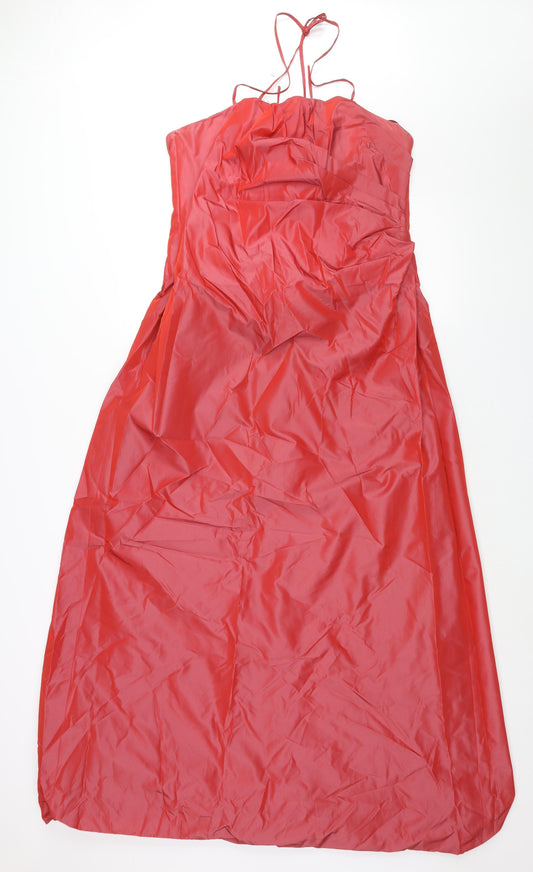 Monsoon Womens Red Acetate Ball Gown Size 18 Halter Zip