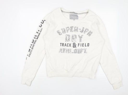 Superdry Womens White Cotton Pullover Sweatshirt Size M Pullover - Sequins