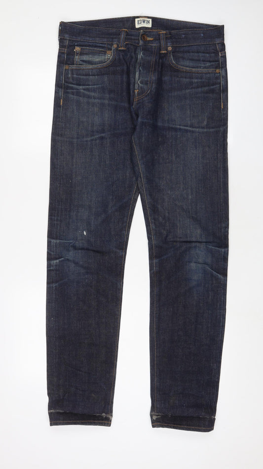 Edwin Mens Blue Cotton Straight Jeans Size 32 in L32 in Regular Zip