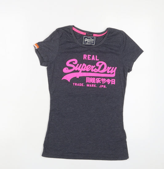 Superdry Womens Grey Cotton Basic T-Shirt Size S Crew Neck