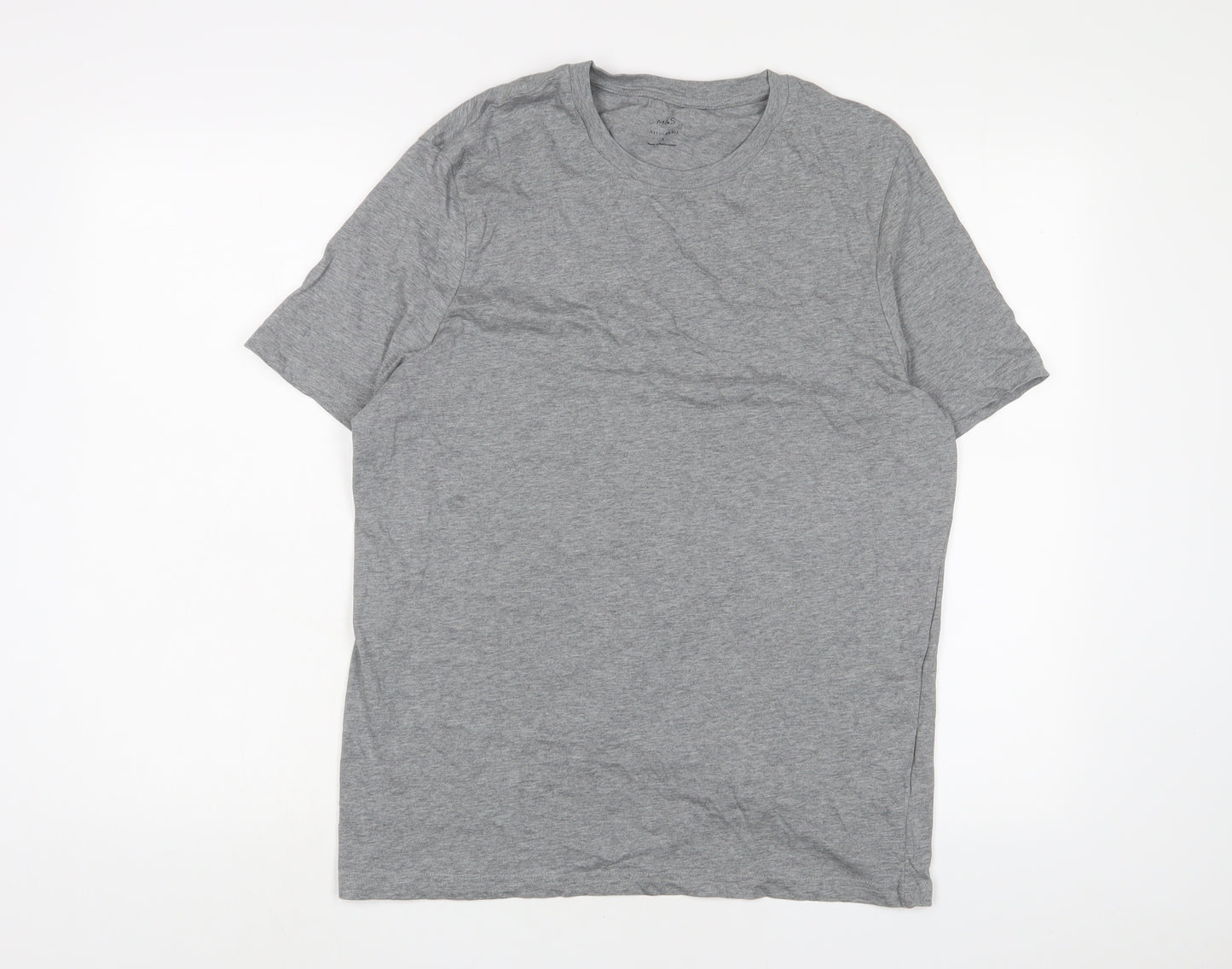 Marks and Spencer Mens Grey Cotton T-Shirt Size L Crew Neck