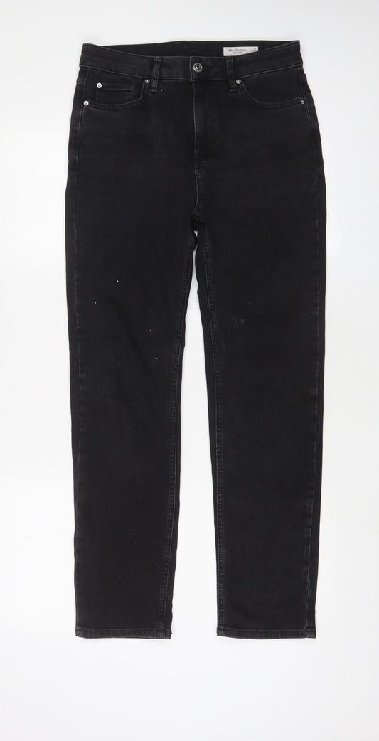 Marks and Spencer Womens Black Cotton Straight Jeans Size 10 L29 in Regular Zip