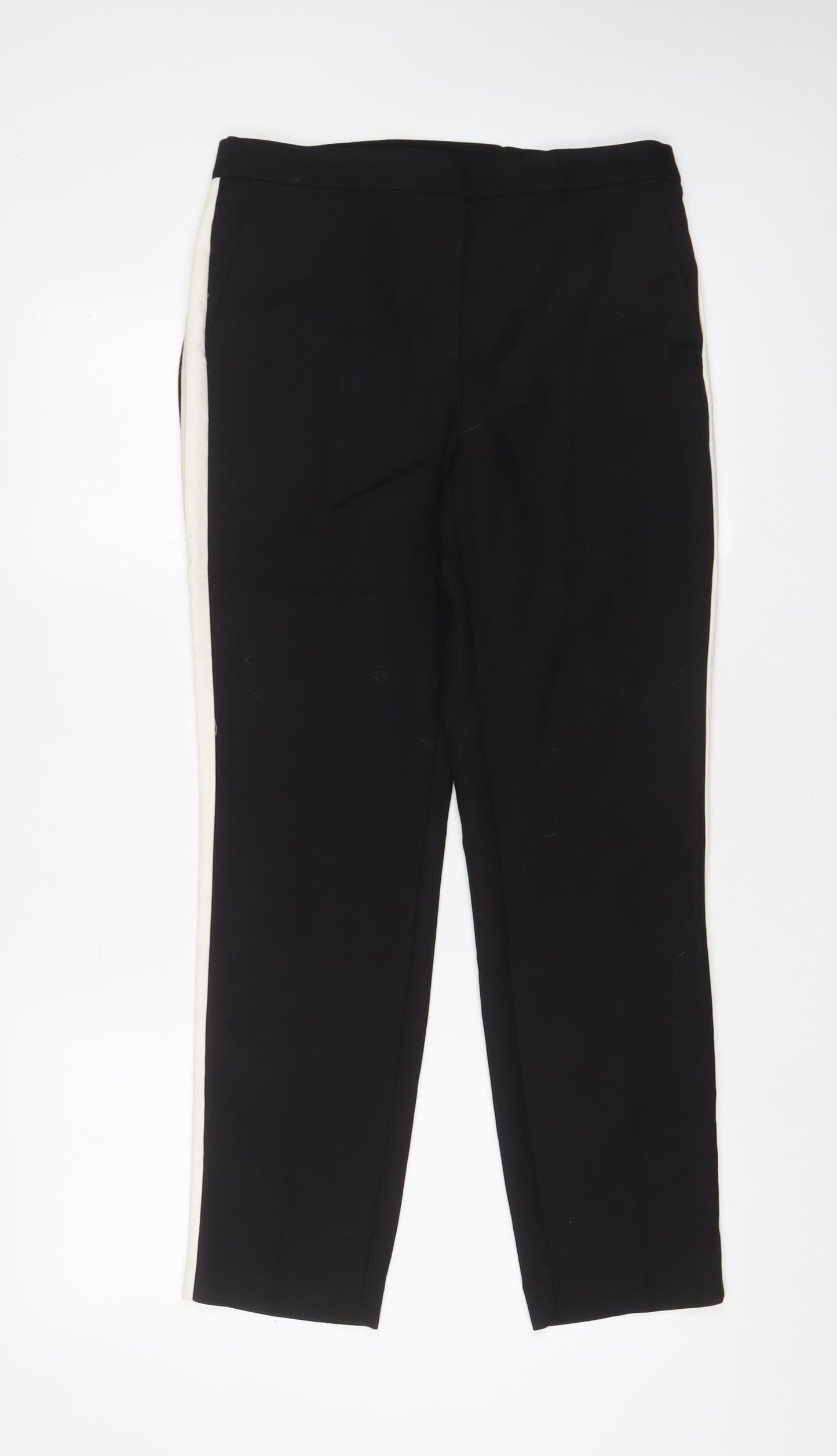 Zara Womens Black Cotton Trousers Size L L29 in Regular Hook & Eye