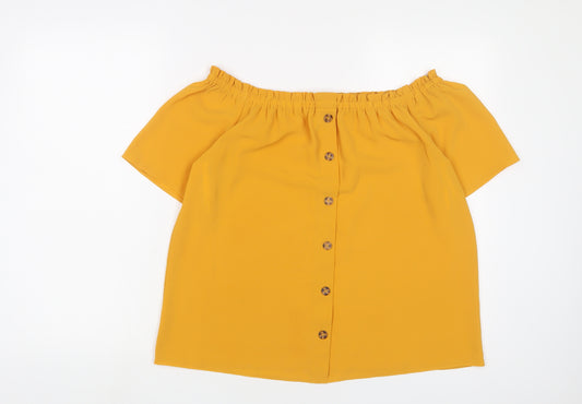 Dorothy Perkins Womens Yellow Polyester Basic T-Shirt Size 12 Off the Shoulder - Buttons