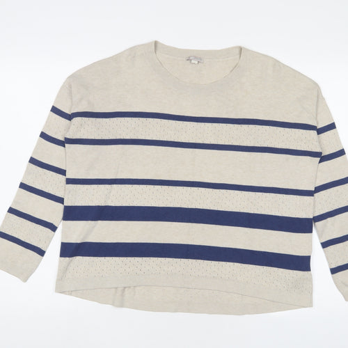 Gap Womens Beige Crew Neck Striped Cotton Pullover Jumper Size L