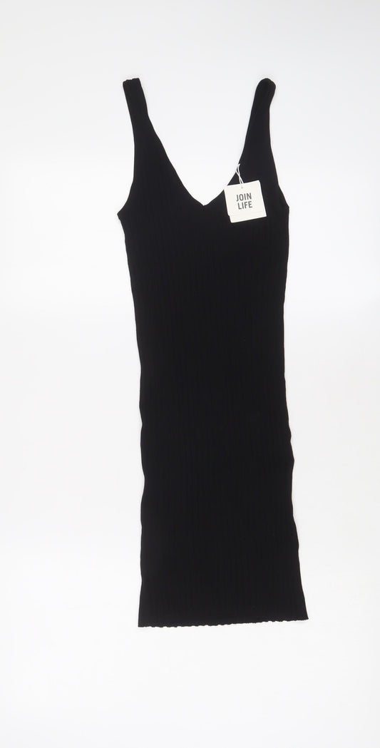 Bershka Womens Black Viscose Bodycon Size S V-Neck Pullover