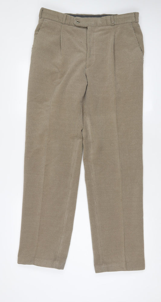 Bruhl Mens Brown Cotton Trousers Size 34 in L32 in Regular Zip