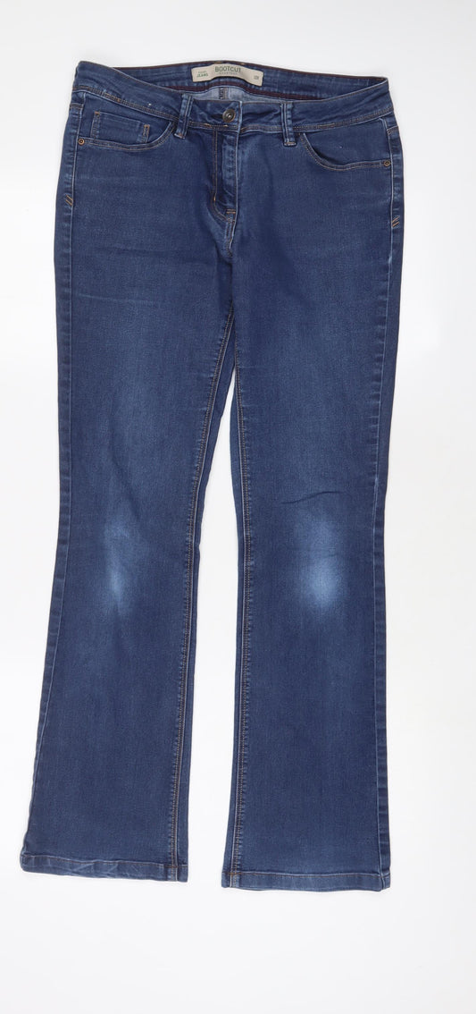 NEXT Womens Blue Cotton Bootcut Jeans Size 12 L31 in Regular Zip