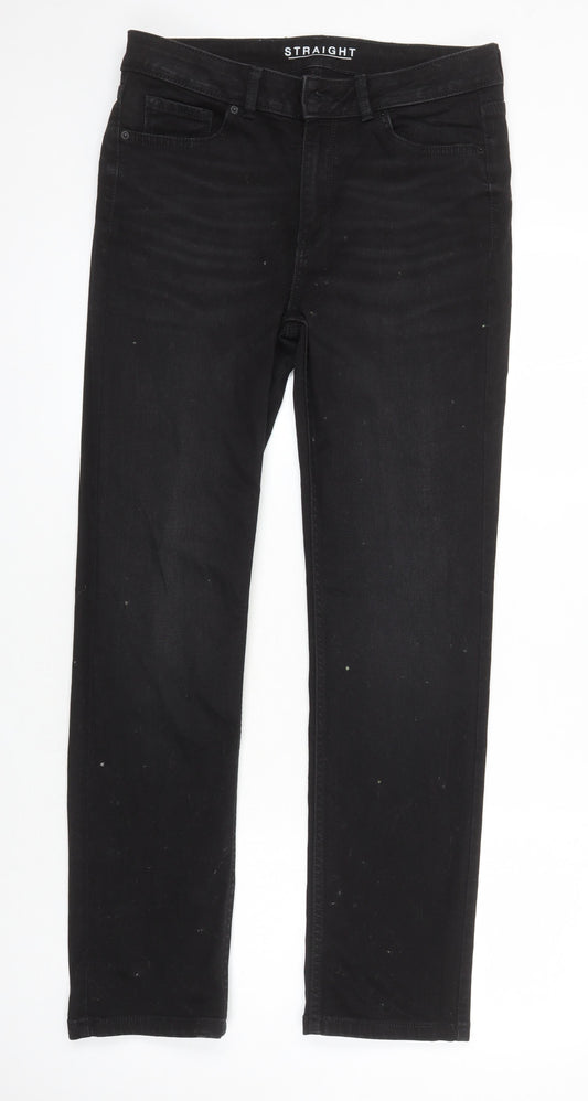 M&S Womens Black Cotton Straight Jeans Size 12 L28 in Regular