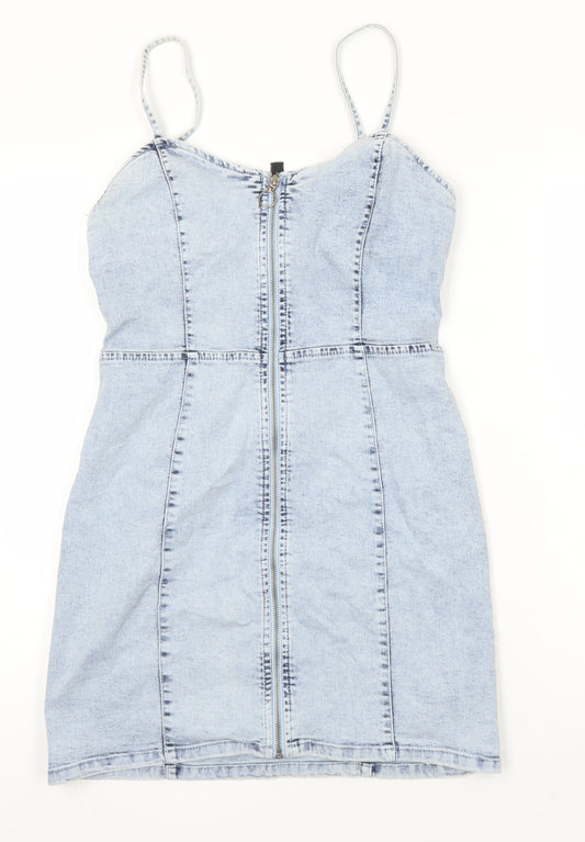 Denim Co. Womens Blue 100% Cotton Pinafore/Dungaree Dress Size 12 Sweetheart