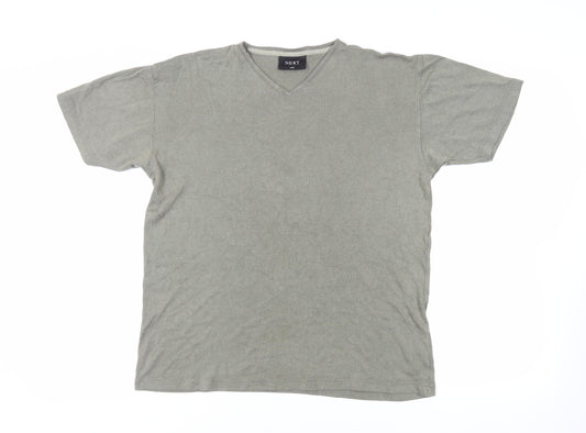 NEXT Mens Green Cotton T-Shirt Size L V-Neck - Ribbed