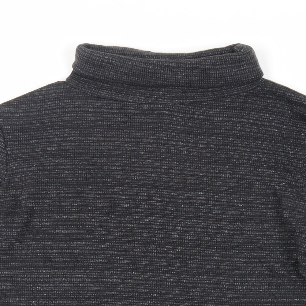 New Look Womens Grey Striped Cotton Basic T-Shirt Size 12 Roll Neck