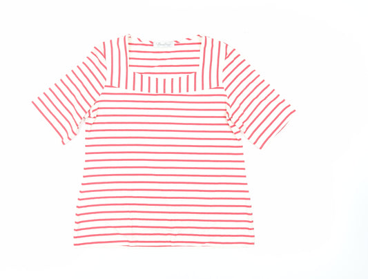 David Neiper Womens Red Striped Viscose Basic T-Shirt Size 10 Square Neck