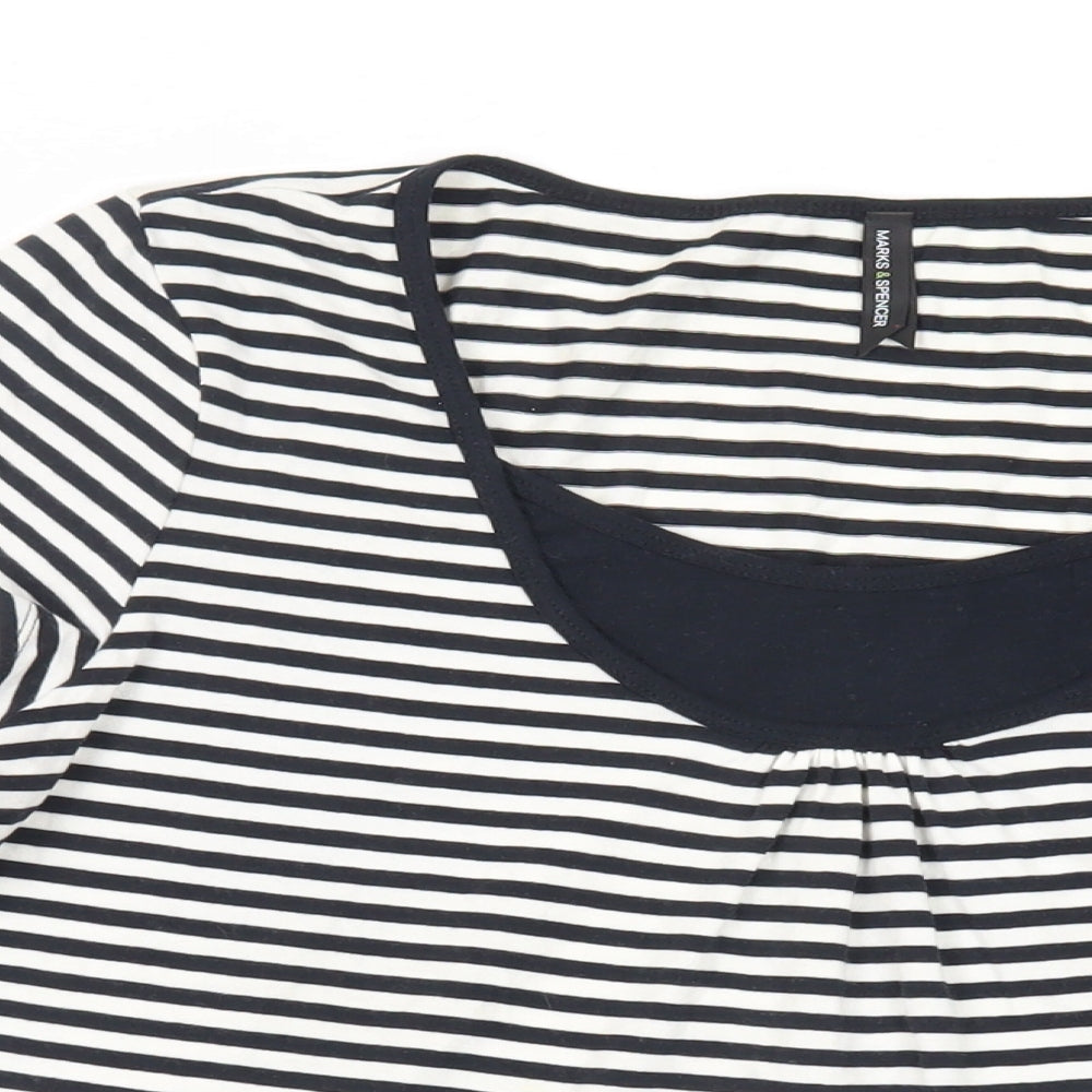 Marks and Spencer Womens Black Striped Cotton Basic T-Shirt Size 18 Round Neck