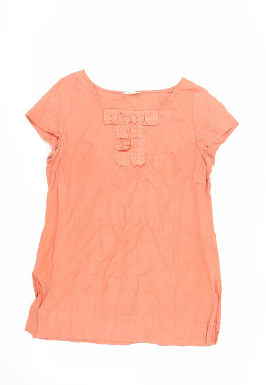 Marks and Spencer Womens Orange Linen Tunic Blouse Size 18 Square Neck - Neckline Detail