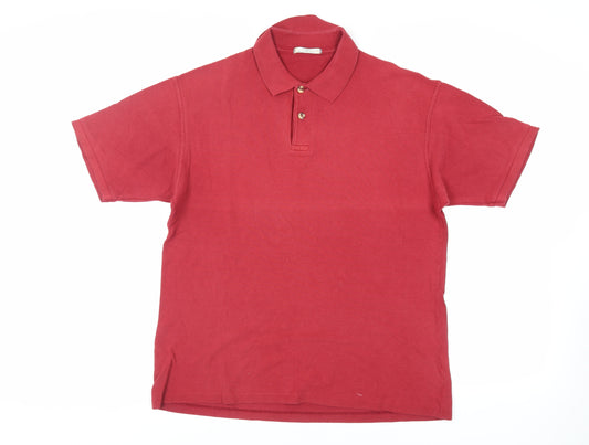 Marks and Spencer Mens Red Cotton Polo Size M Collared Button