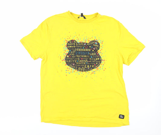 Children In Need Mens Yellow Cotton T-Shirt Size L Crew Neck