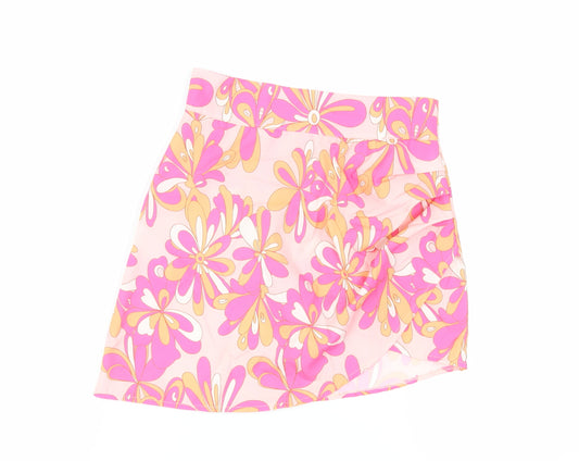 PRETTYLITTLETHING Womens Pink Floral Polyester Mini Skirt Size 8 Zip