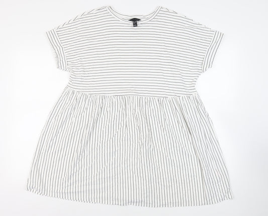 New Look Womens White Striped Cotton T-Shirt Dress Size 12 Round Neck Pullover