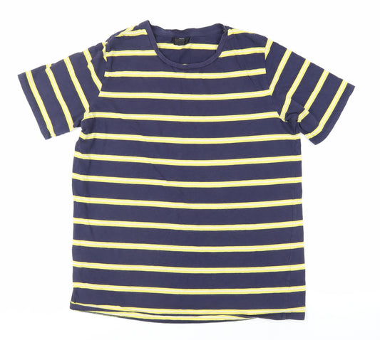 Topshop Womens Blue Striped Cotton Basic T-Shirt Size 12 Crew Neck