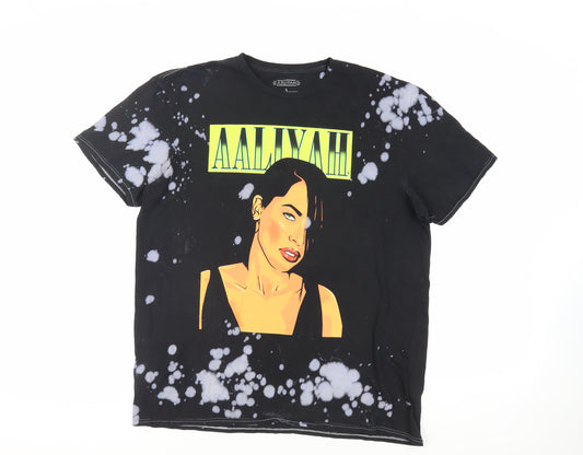 AAliyah Womens Black Cotton Basic T-Shirt Size L Crew Neck