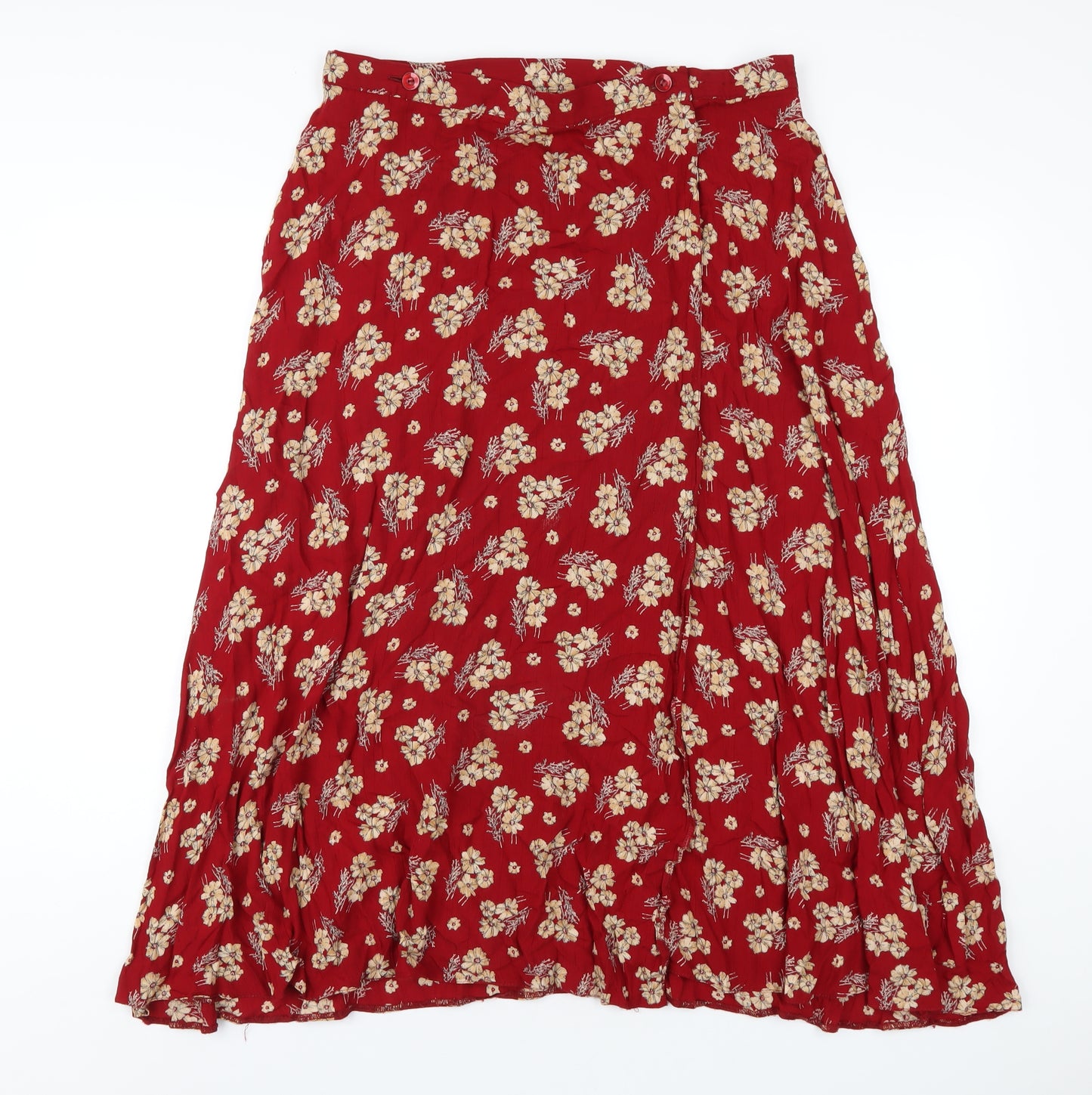 BHS Womens Red Floral Viscose A-Line Skirt Size 16 Button