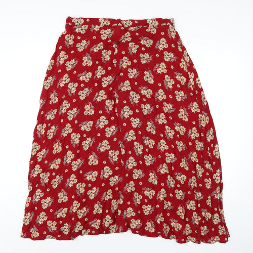 BHS Womens Red Floral Viscose A-Line Skirt Size 16 Button