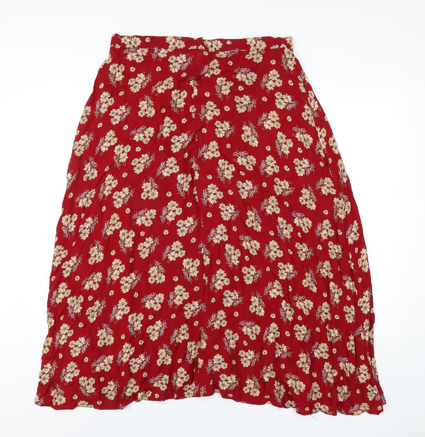 BHS Womens Red Floral Viscose A-Line Skirt Size 16 Button