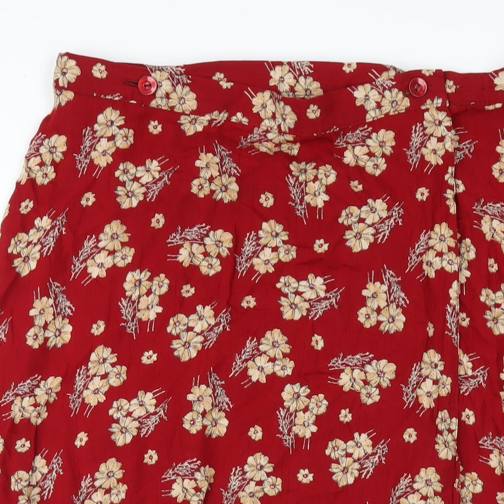 BHS Womens Red Floral Viscose A-Line Skirt Size 16 Button