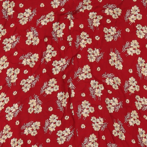 BHS Womens Red Floral Viscose A-Line Skirt Size 16 Button