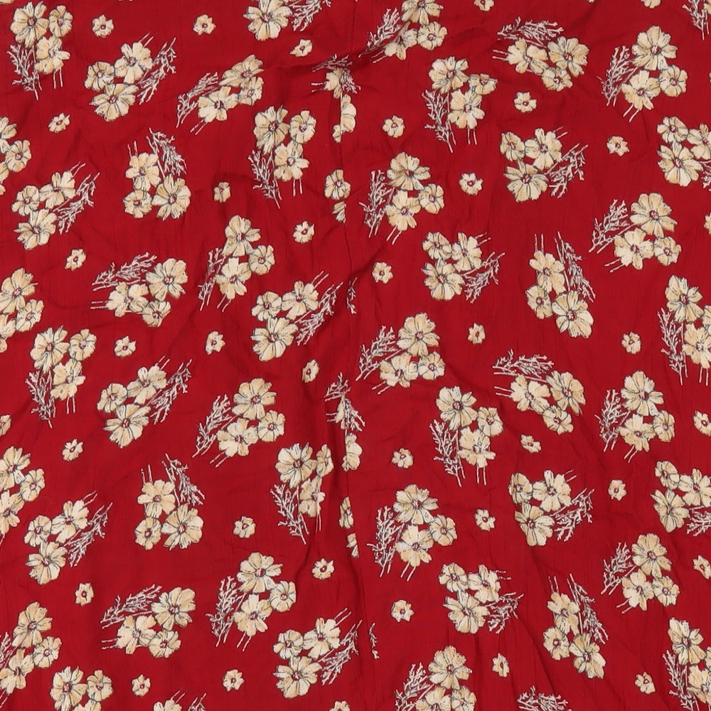 BHS Womens Red Floral Viscose A-Line Skirt Size 16 Button